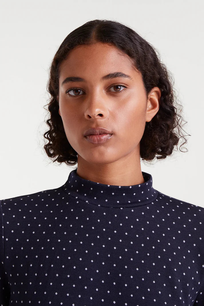 Short jacquard dress with Super Mini Dots print