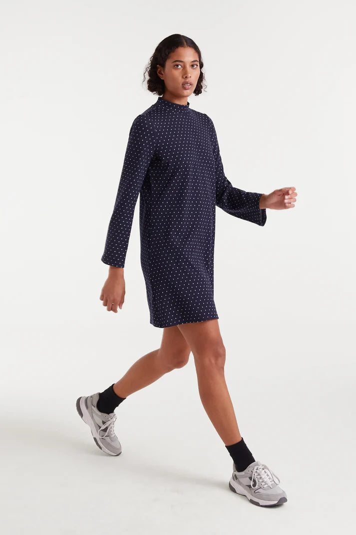 Short jacquard dress with Super Mini Dots print