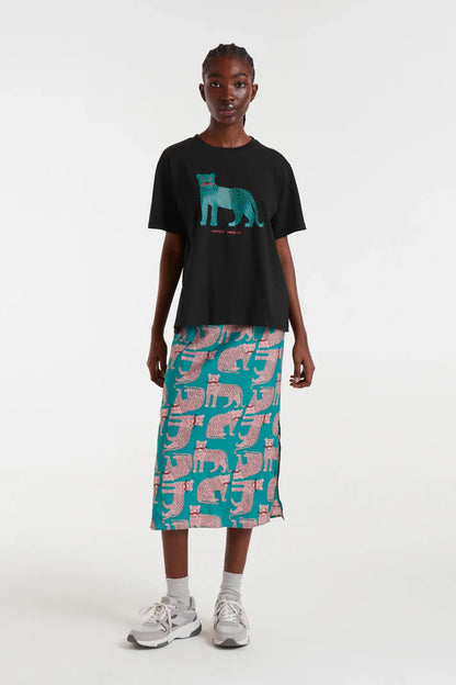 100% cotton black T-shirt with leopard print