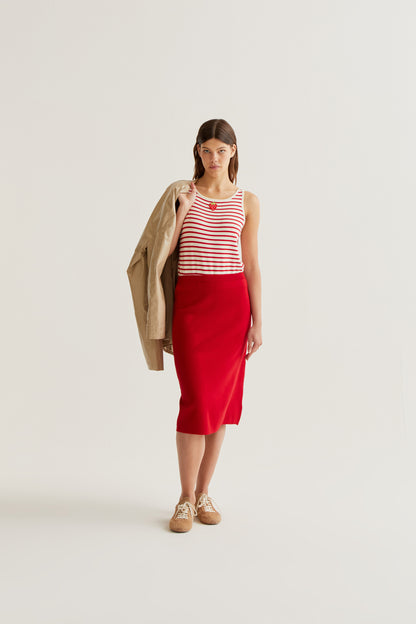 Red knit midi skirt