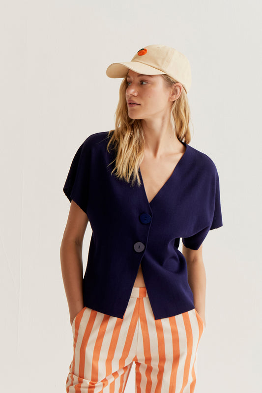 Navy blue knit cardigan