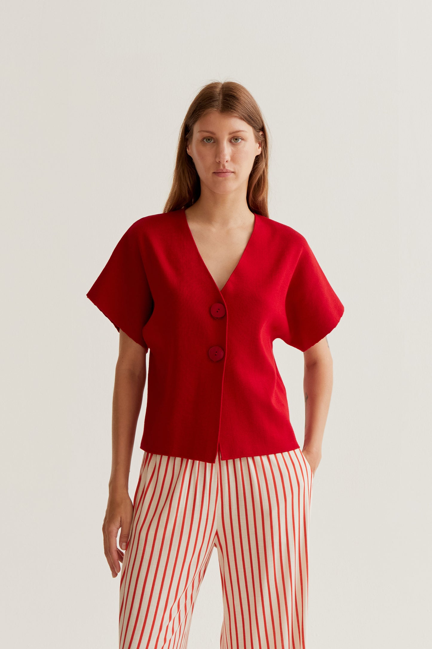 Red dot cardigan