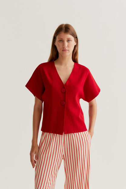 Red dot cardigan