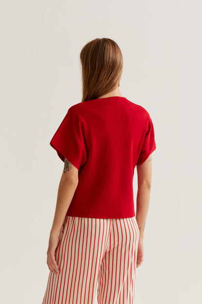 Red dot cardigan