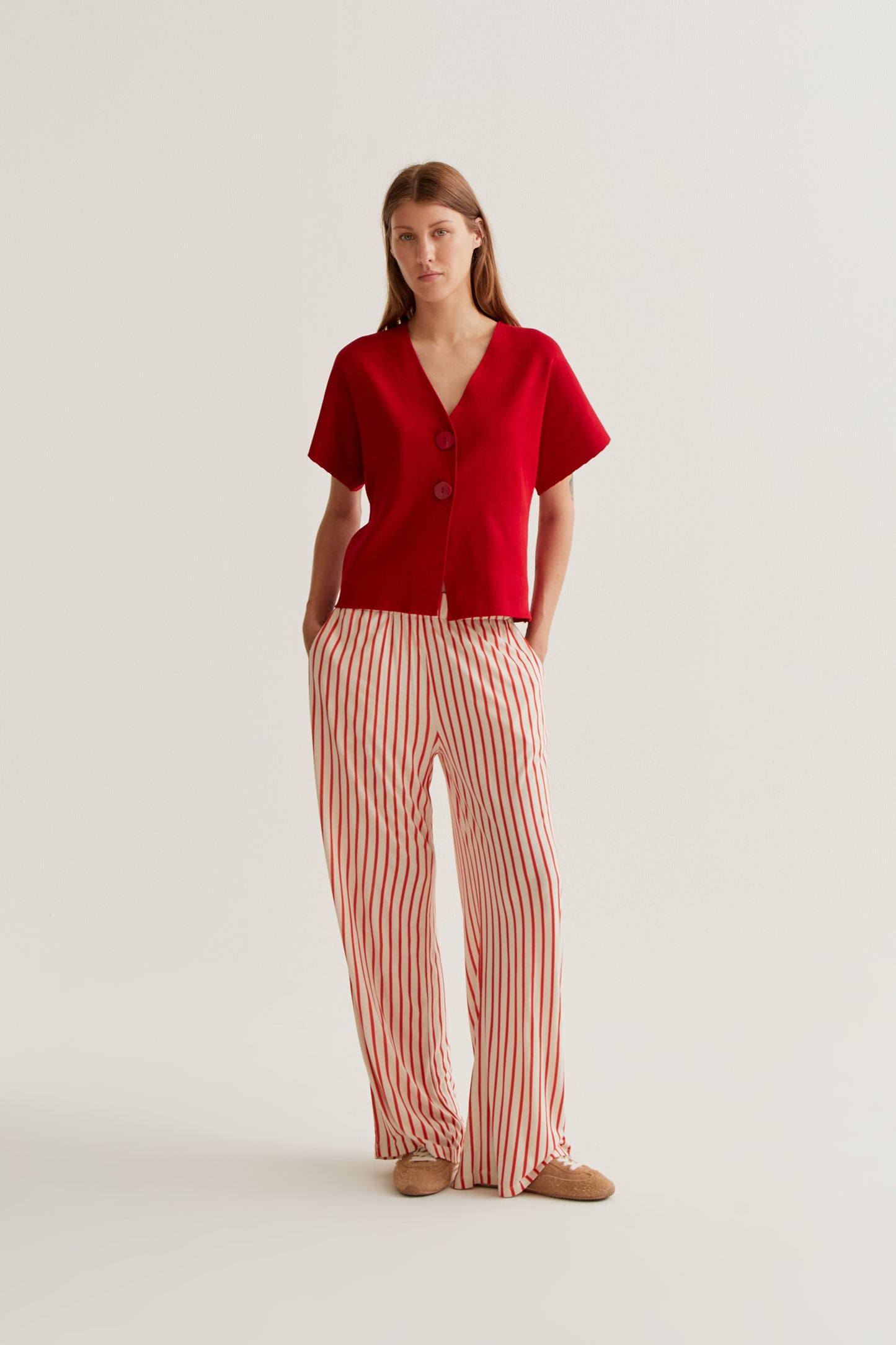 Red dot cardigan