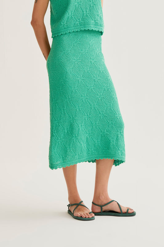 Midi skirt with green chain embroidery