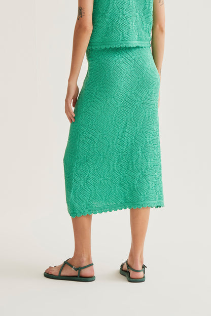 Midi skirt with green chain embroidery