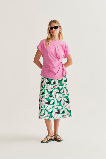 100% cotton pink t-shirt with side knot