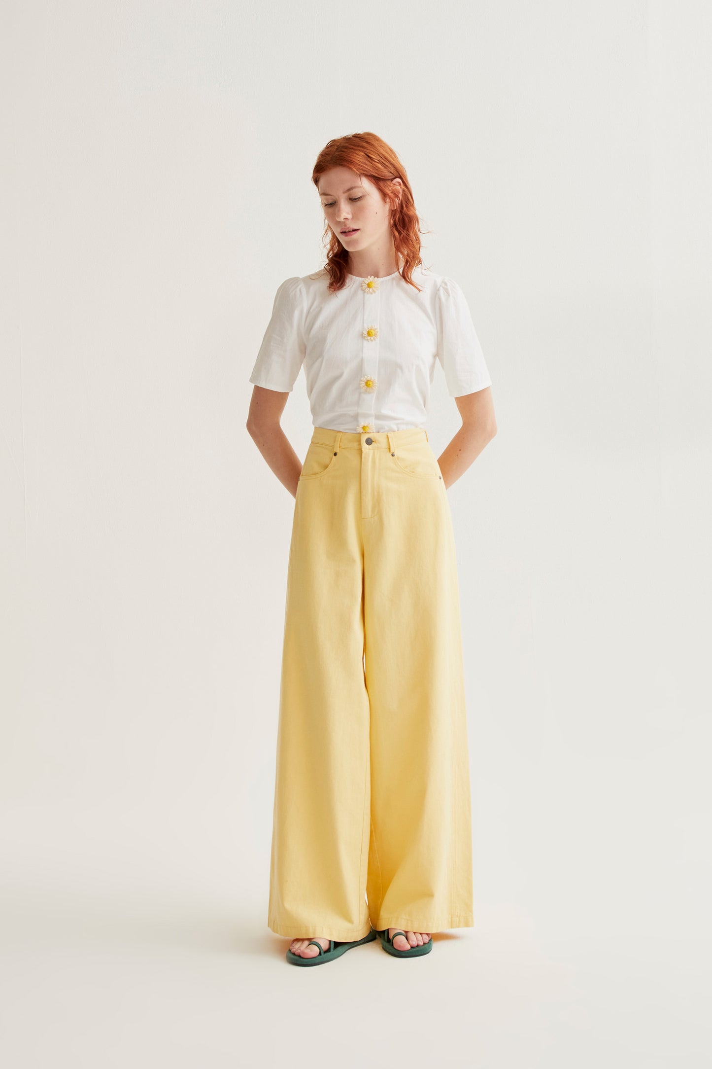 100% cotton top with floral buttons