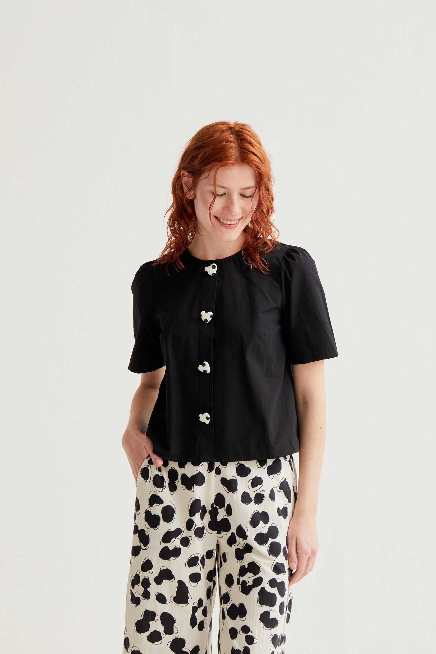 100% cotton top with heart buttons