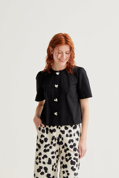 100% cotton top with heart buttons