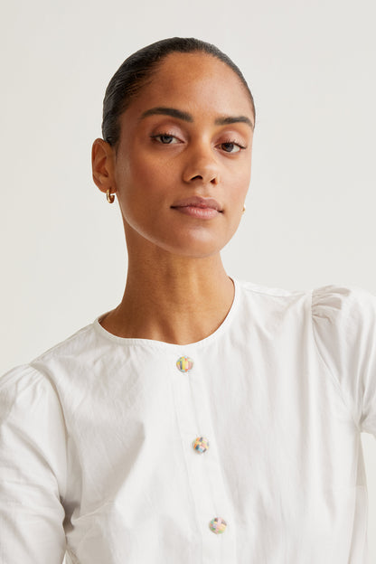 100% cotton top with multicolored buttons