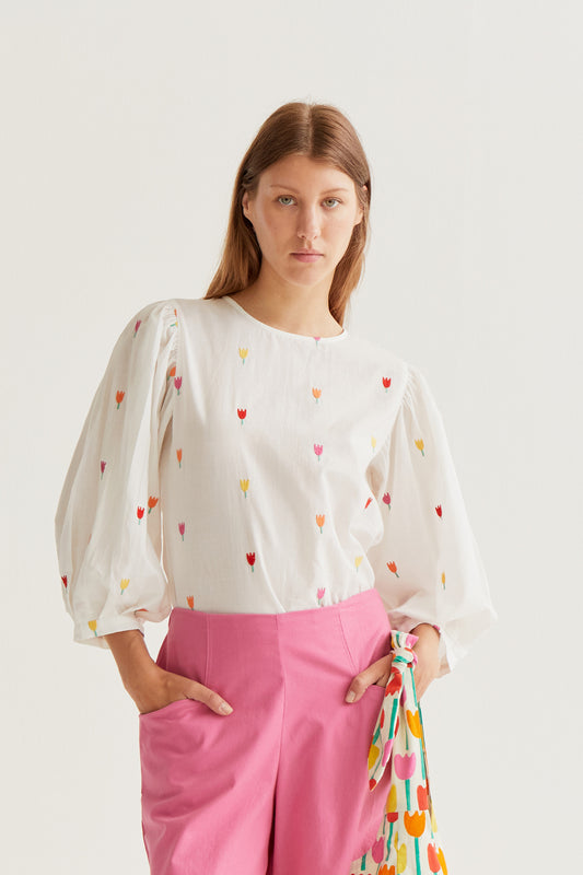 Top 100% cotton with Multi Tulip print