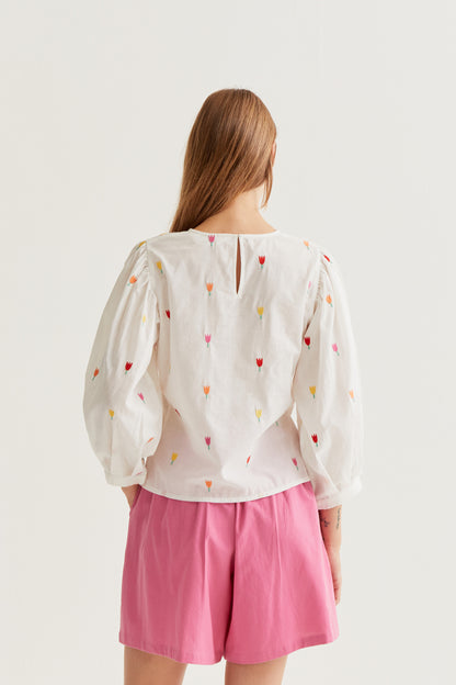 Top 100% cotton with Multi Tulip print