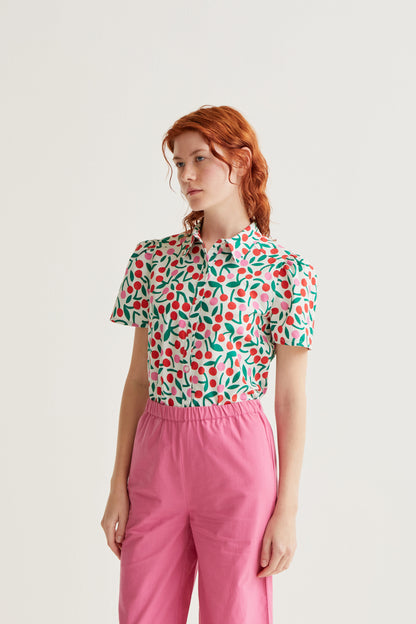 Shirt with burgundy print