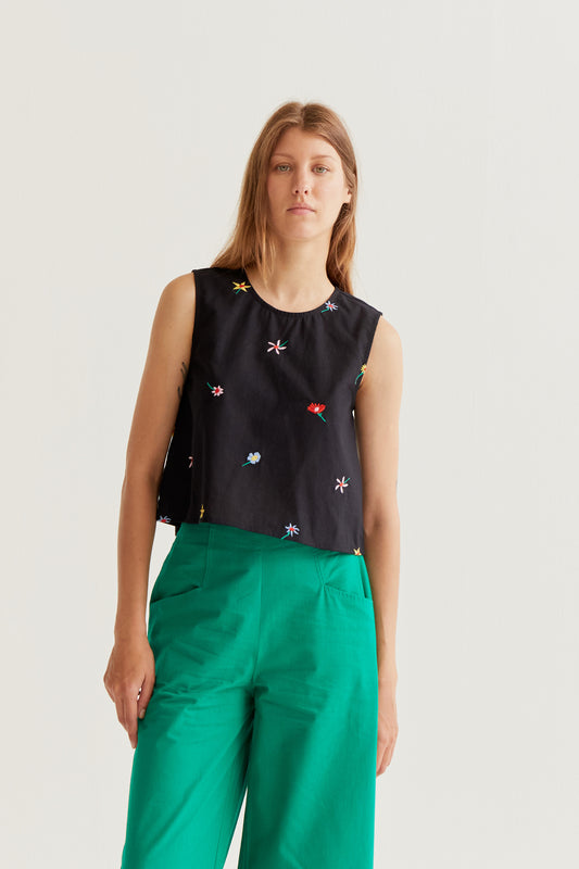 Black Gardener Flowers Print Tank Top