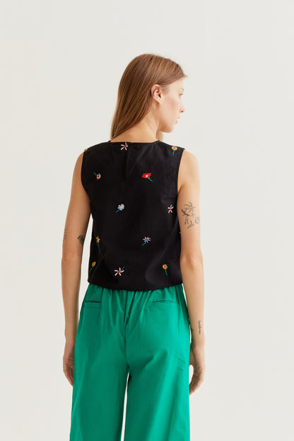 Black Gardener Flowers Print Tank Top