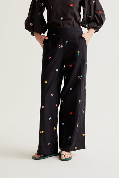 Black Gardener Flowers Print Trousers