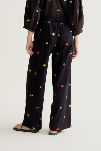 Black Gardener Flowers Print Trousers