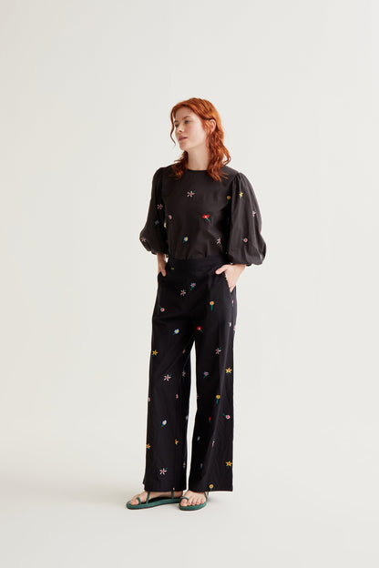 Black Gardener Flowers Print Trousers