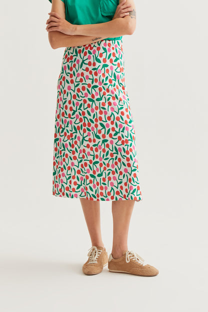 Midi skirt with burgundy print