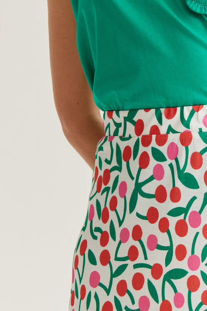 Midi skirt with burgundy print