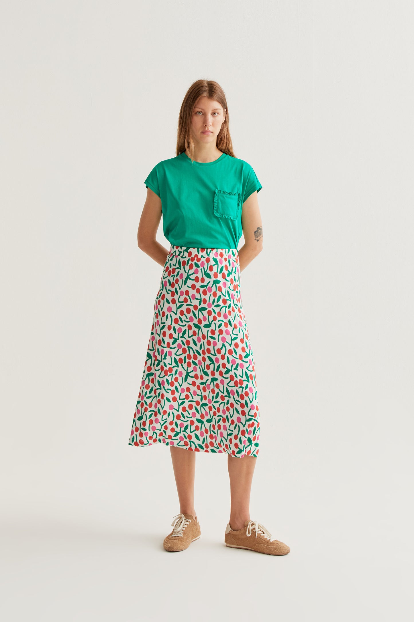 Midi skirt with burgundy print