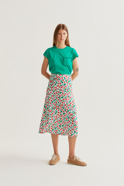 Midi skirt with burgundy print