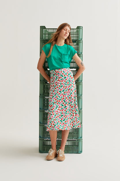 Midi skirt with burgundy print