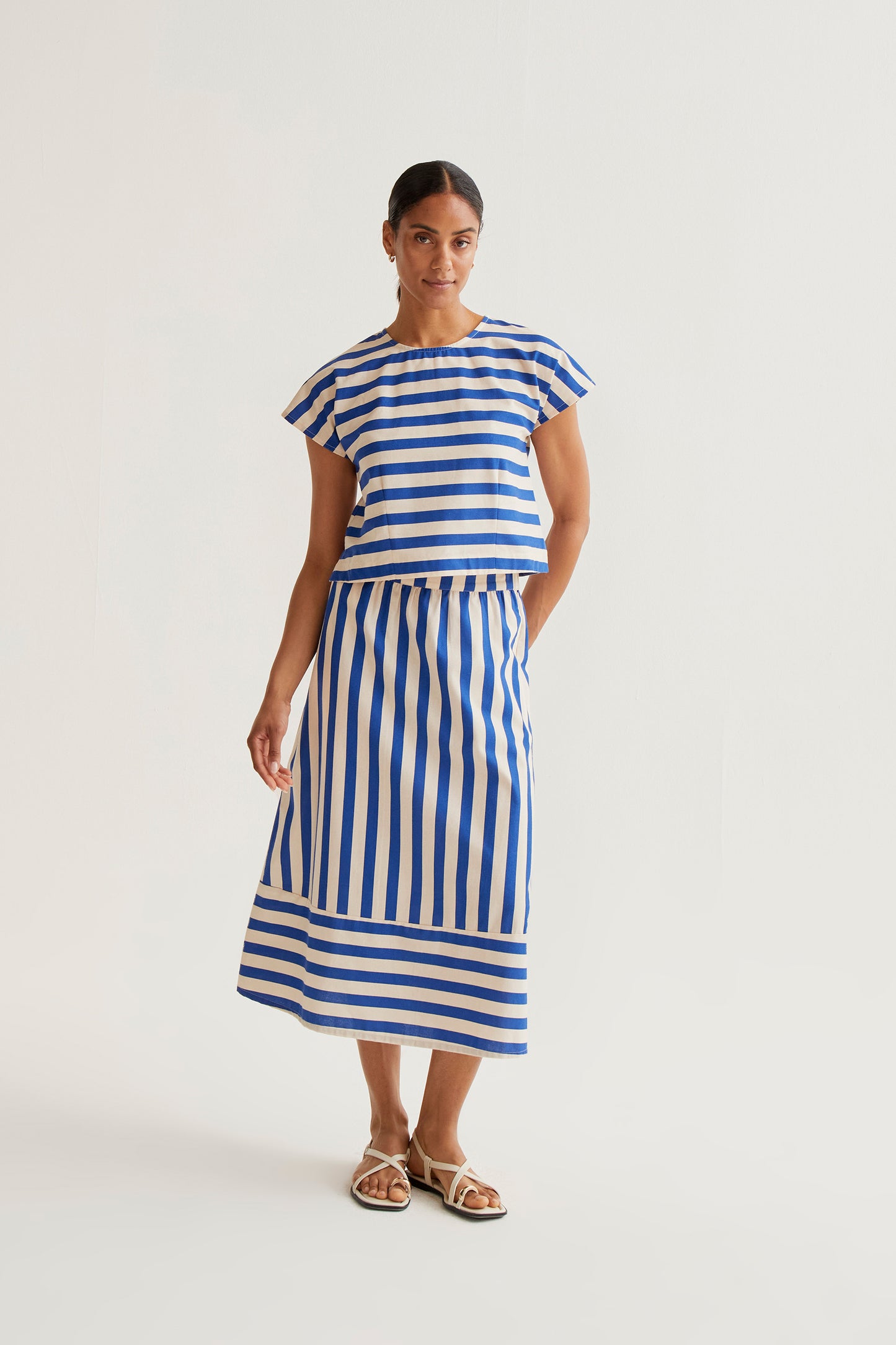 Bamboo Blue print midi skirt