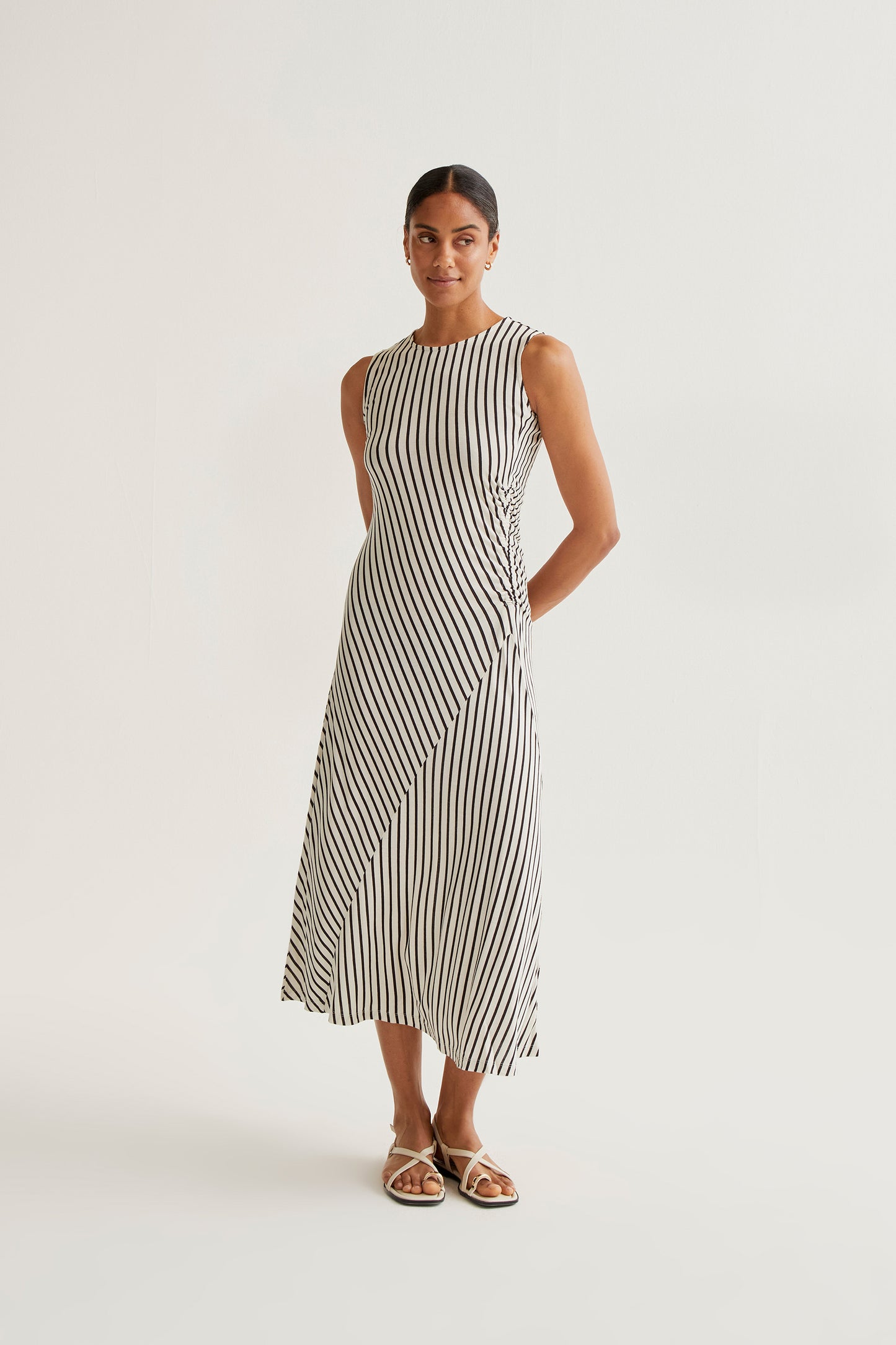 Long dress with black striped print