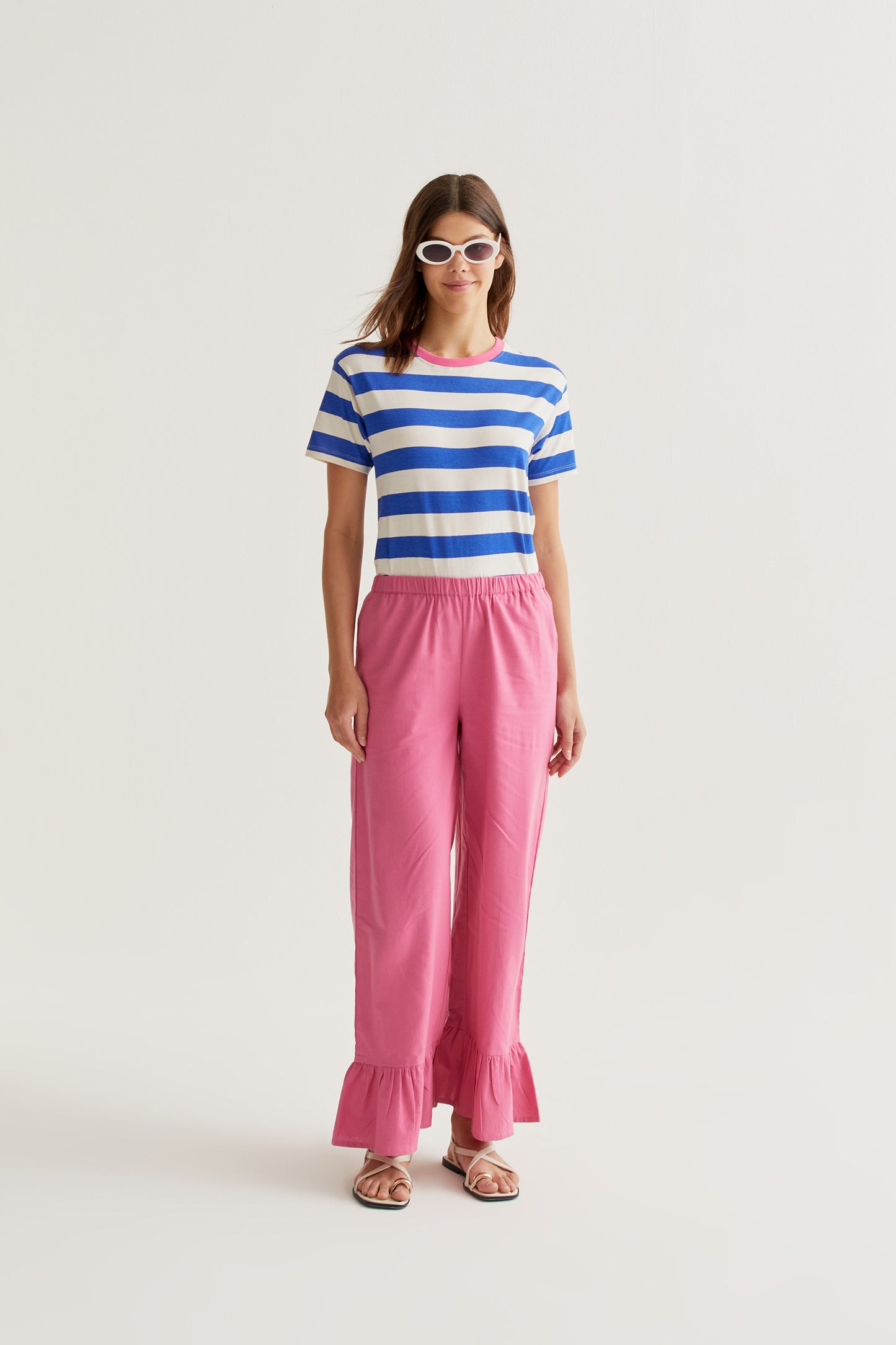 T-shirt with blue and white striped print
