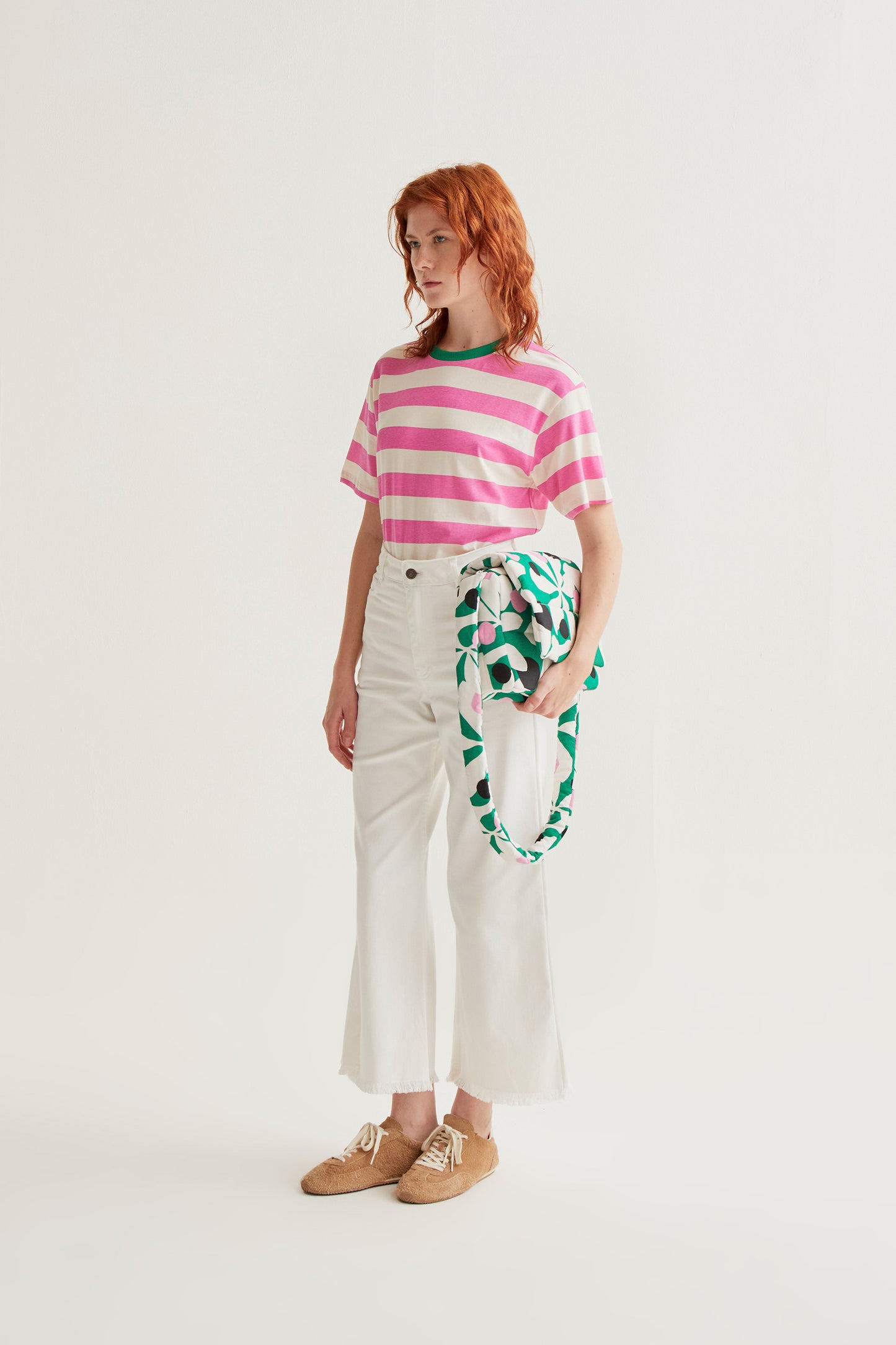 T-shirt with pink and white striped print