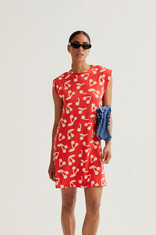 Short dress with burgundy red print