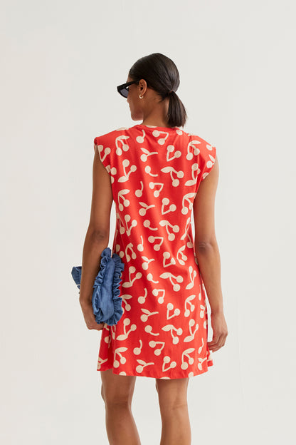 Short dress with burgundy red print