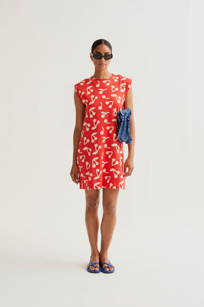 Short dress with burgundy red print