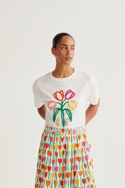 T-shirt with embroidered tulips "CF"