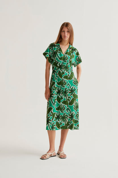 Palm Tree Print Midi Dress