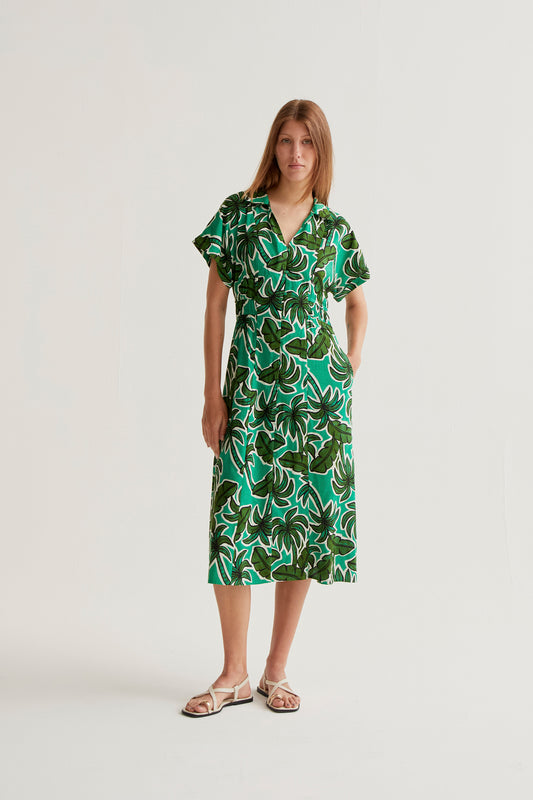 Palm Tree Print Midi Dress