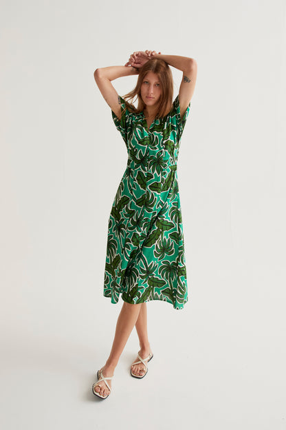 Palm Tree Print Midi Dress