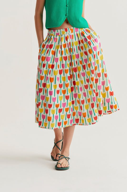 Tulip print midi skirt