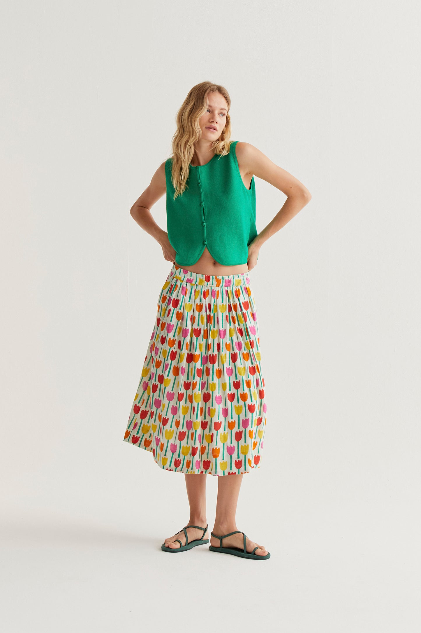 Tulip print midi skirt