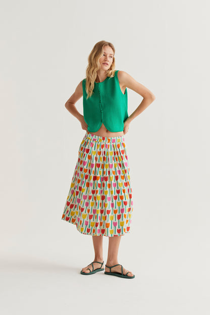 Tulip print midi skirt