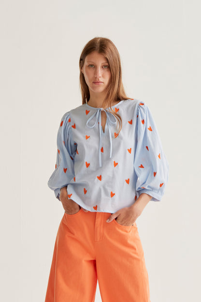 Top with embroidered hearts