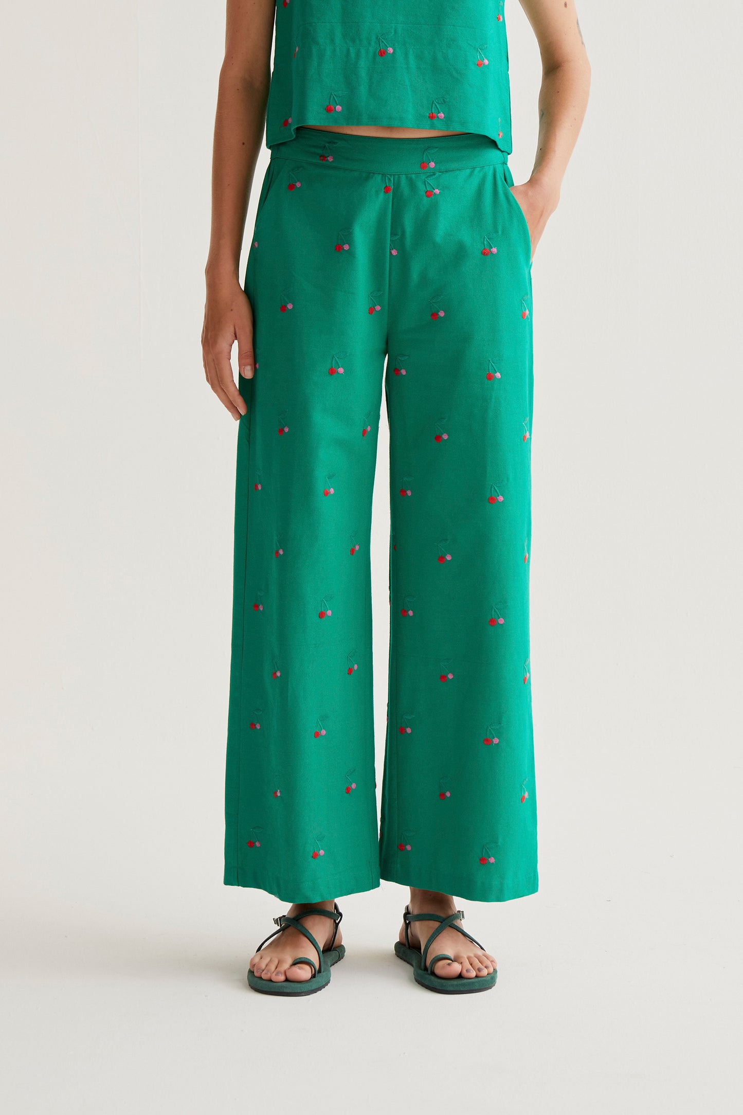Trousers with Green Cherries print