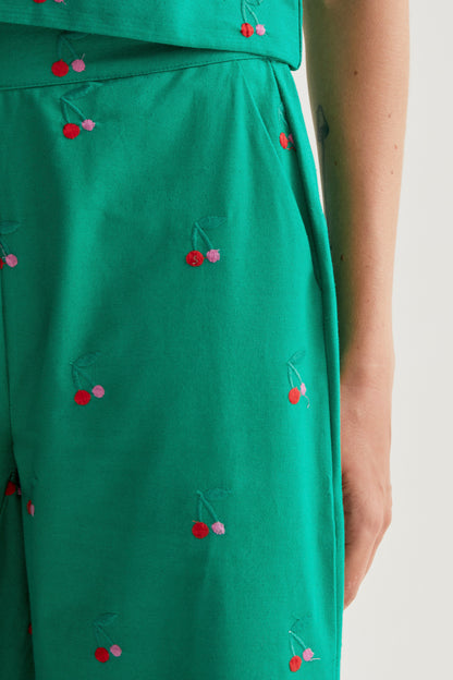 Trousers with Green Cherries print
