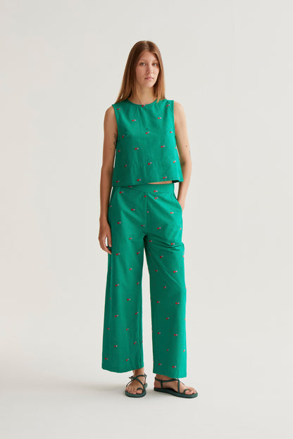 Trousers with Green Cherries print