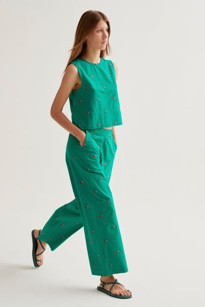Trousers with Green Cherries print