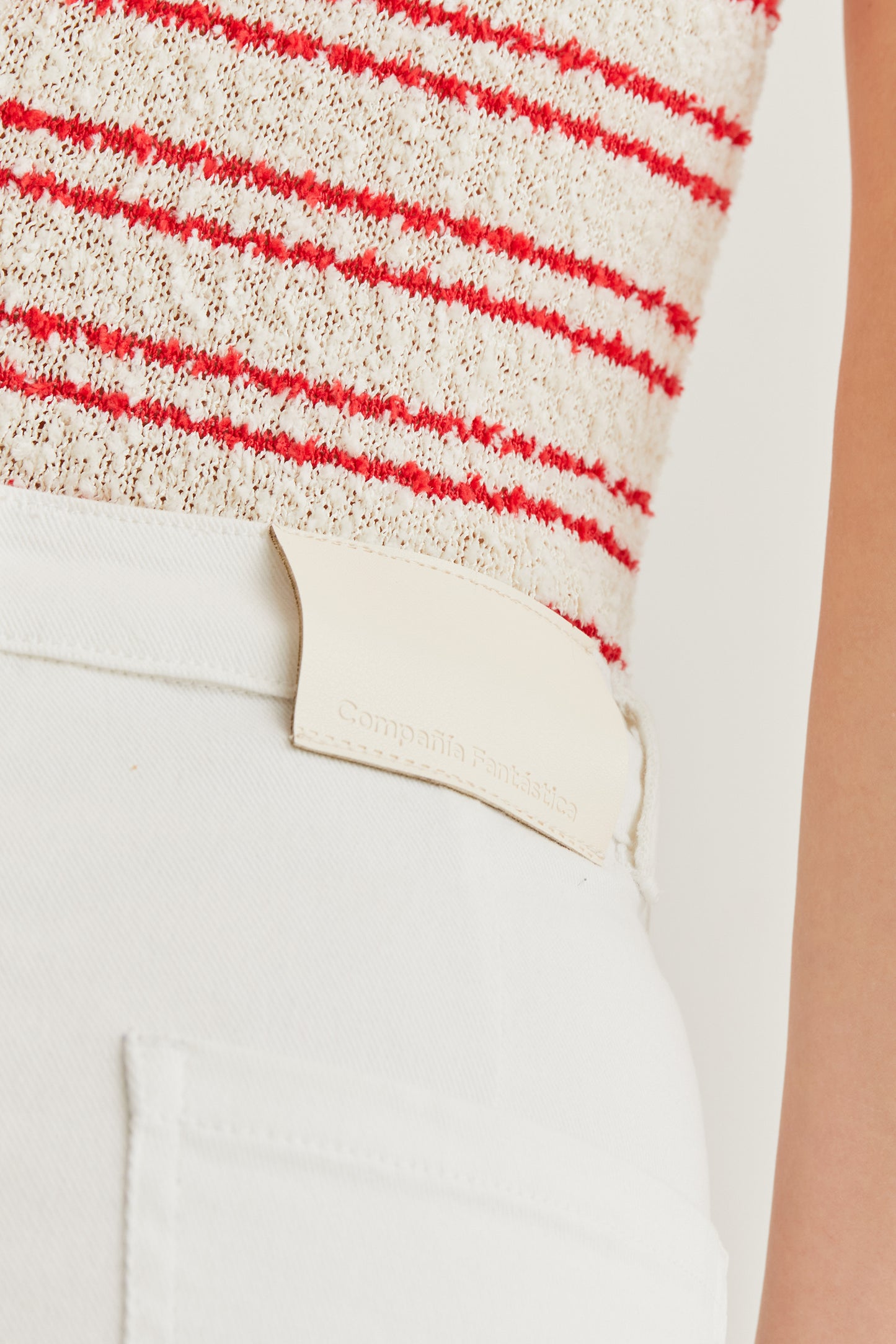 White jeans with raw-cut hem