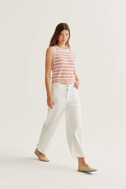 White jeans with raw-cut hem